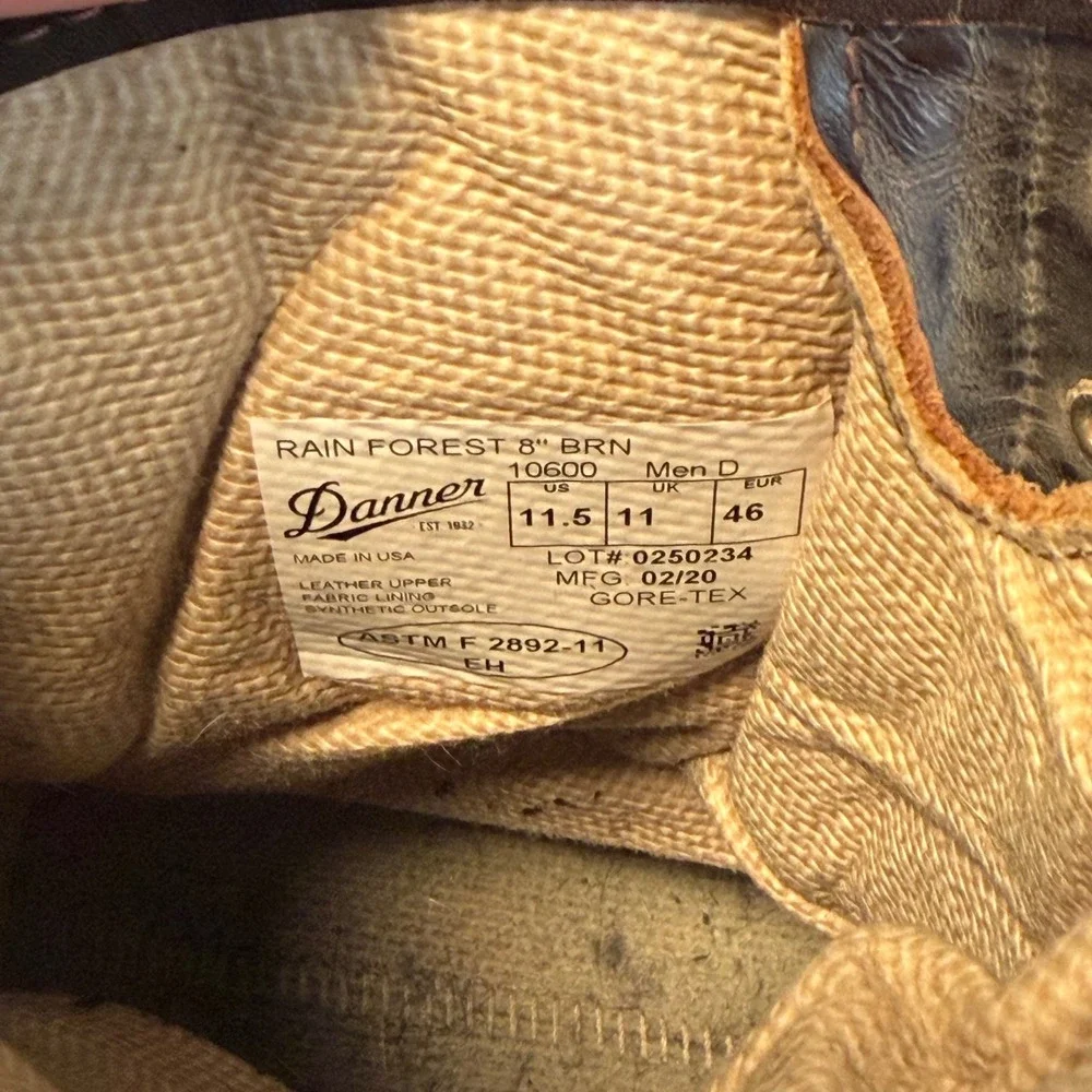 Danner Rain Forest 8 BRN 10600 Mens 11.5 D Gore-Tex Work Boots Brown Made in USA